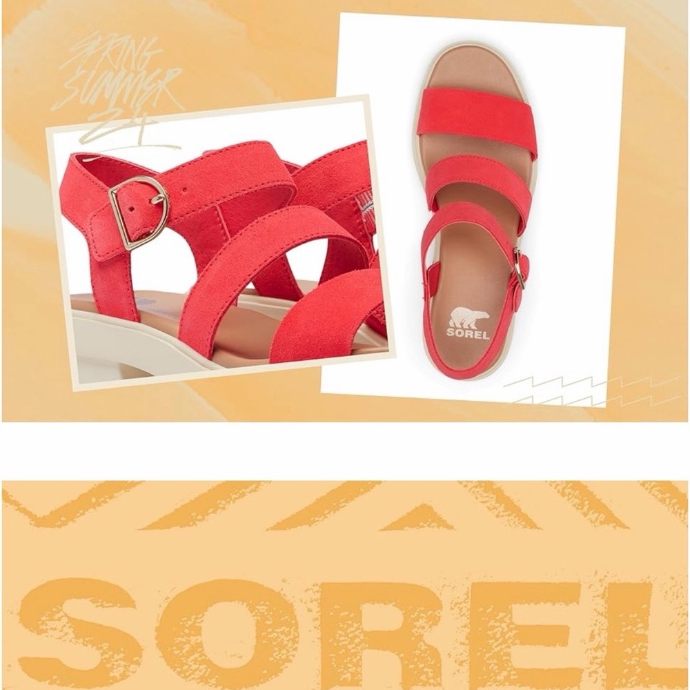 SOREL Joanie Heel Ankle Strap Sandals, Red Glow/Honey White color - Picture 13 of 13